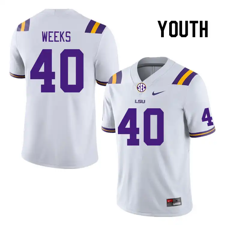 Youth LSU Tigers Whit Weeks #40 White NCAA Football Jersey